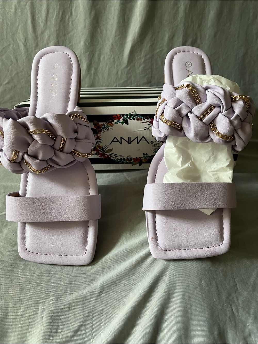 Anna Lilac Braided Chain Slide Sandals